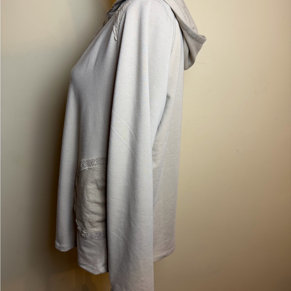 LOGO Lori Goldstein Hooded Zip-Up Medium Beige Jacket - Picture 3 of 11